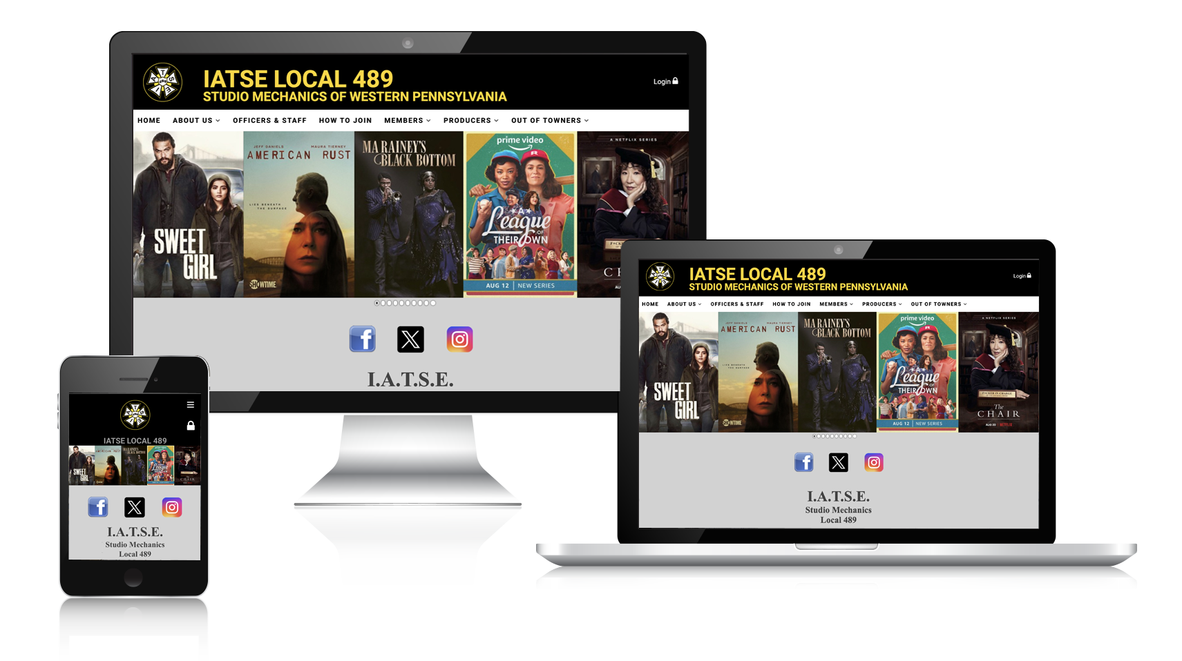 Responsive website example shown on desktop, tablet, and phone